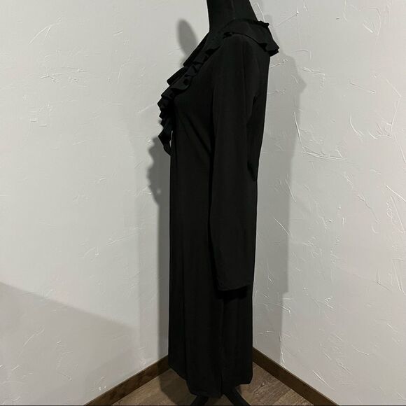 𝅺VINTAGE Ralph Lauren Women’s  Ruffled Long Sleeves Wear to Work Dress Black M   - Picture 2 of 5